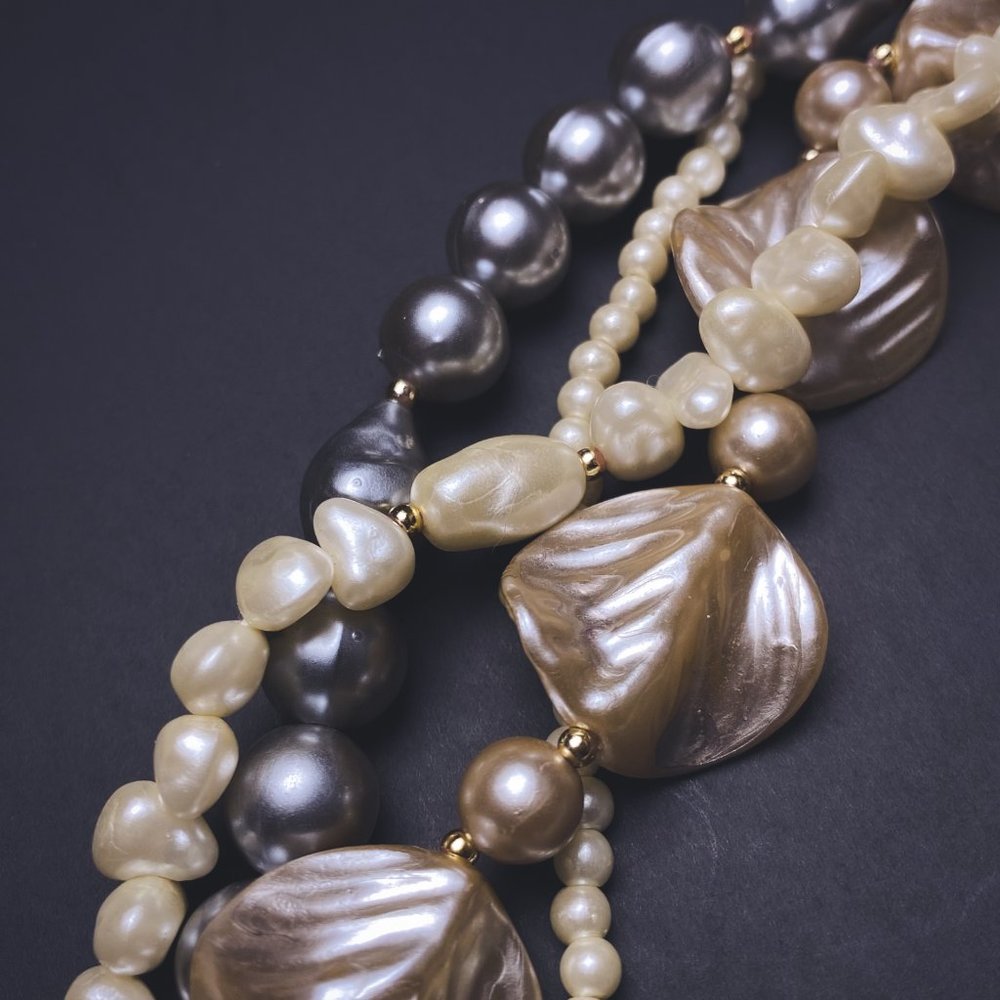 Vintage White Grey Mixed Faux Pearl Chunky Beaded Mutli Strand Collar Necklace - Picture 7 of 12
